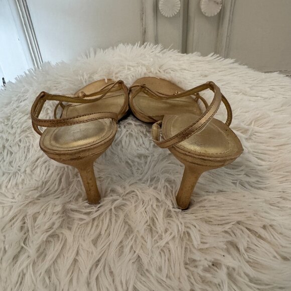 Ralph Lauren Gold Strappy Heels - Picture 3 of 9